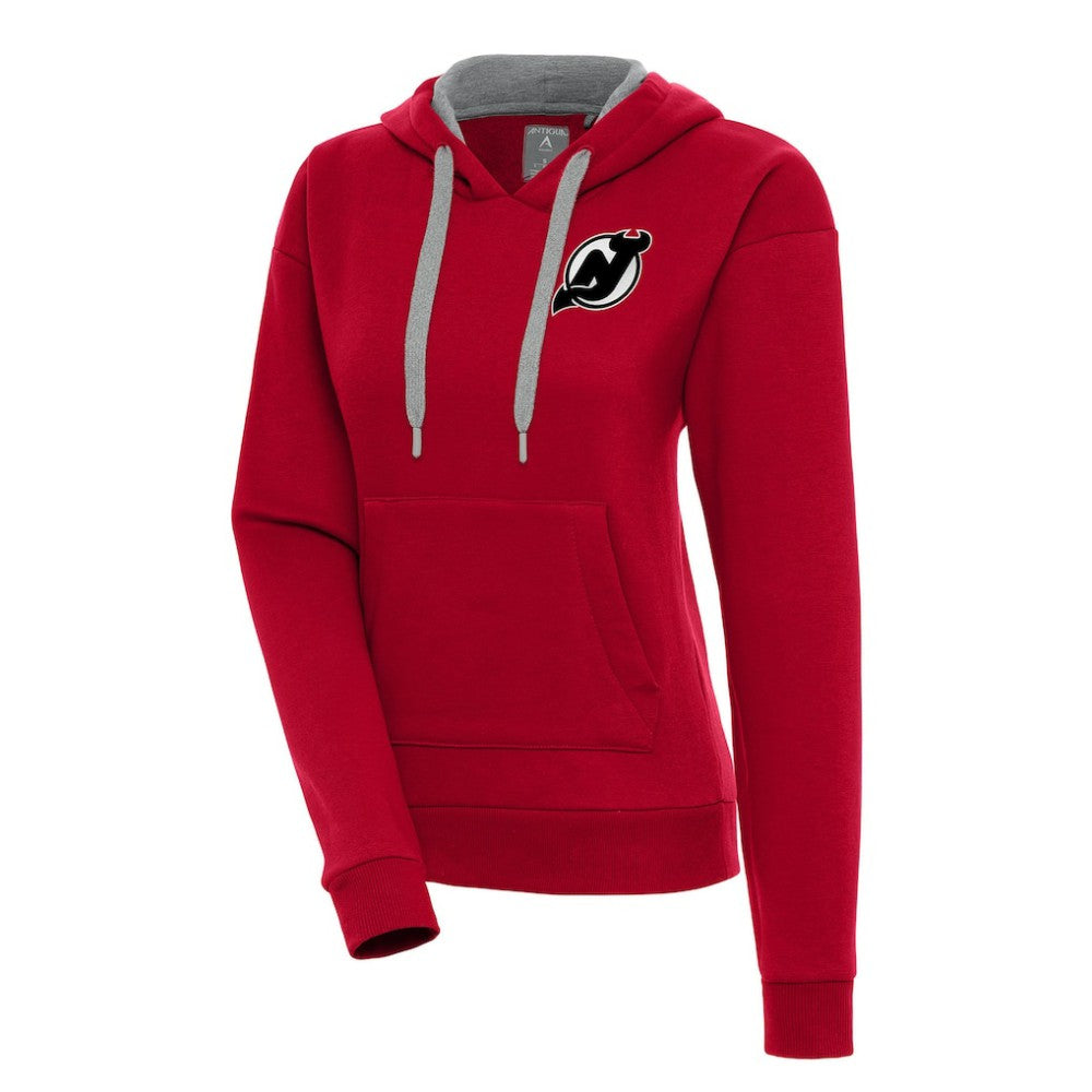 New Jersey Devils Antigua Women's Metallic Logo Victory Pullover Hoodie - Red - NHL 200545044