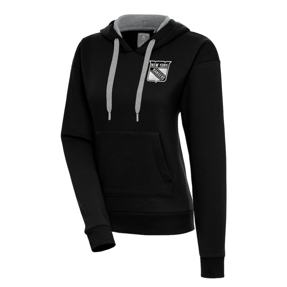 New York Rangers Antigua Women's Metallic Logo Victory Pullover Hoodie - Black - NHL 200545047
