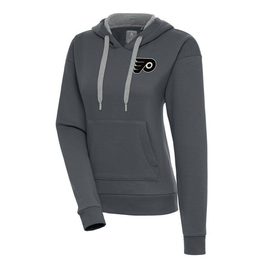 Philadelphia Flyers Antigua Women's Metallic Logo Victory Pullover Hoodie - Charcoal - NHL 200545055