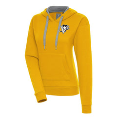 Pittsburgh Penguins Antigua Women's Metallic Logo Victory Pullover Hoodie - Gold - NHL 200545059