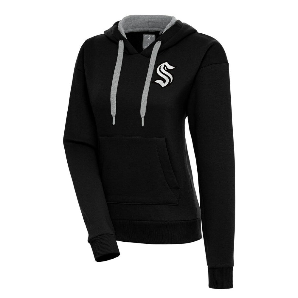 Seattle Kraken Antigua Women's Metallic Logo Victory Pullover Hoodie - Black - NHL 200545063