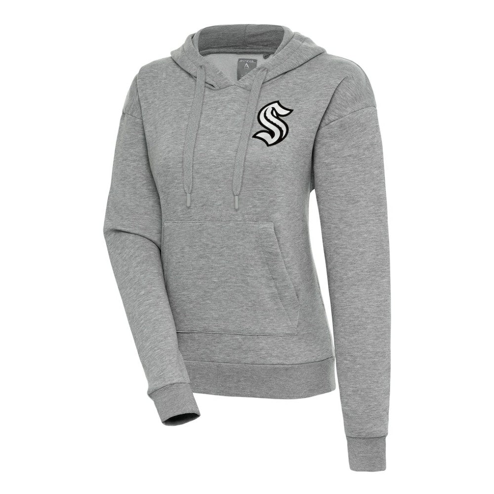 Seattle Kraken Antigua Women's Metallic Logo Victory Pullover Hoodie - Heather Gray - NHL 200545064