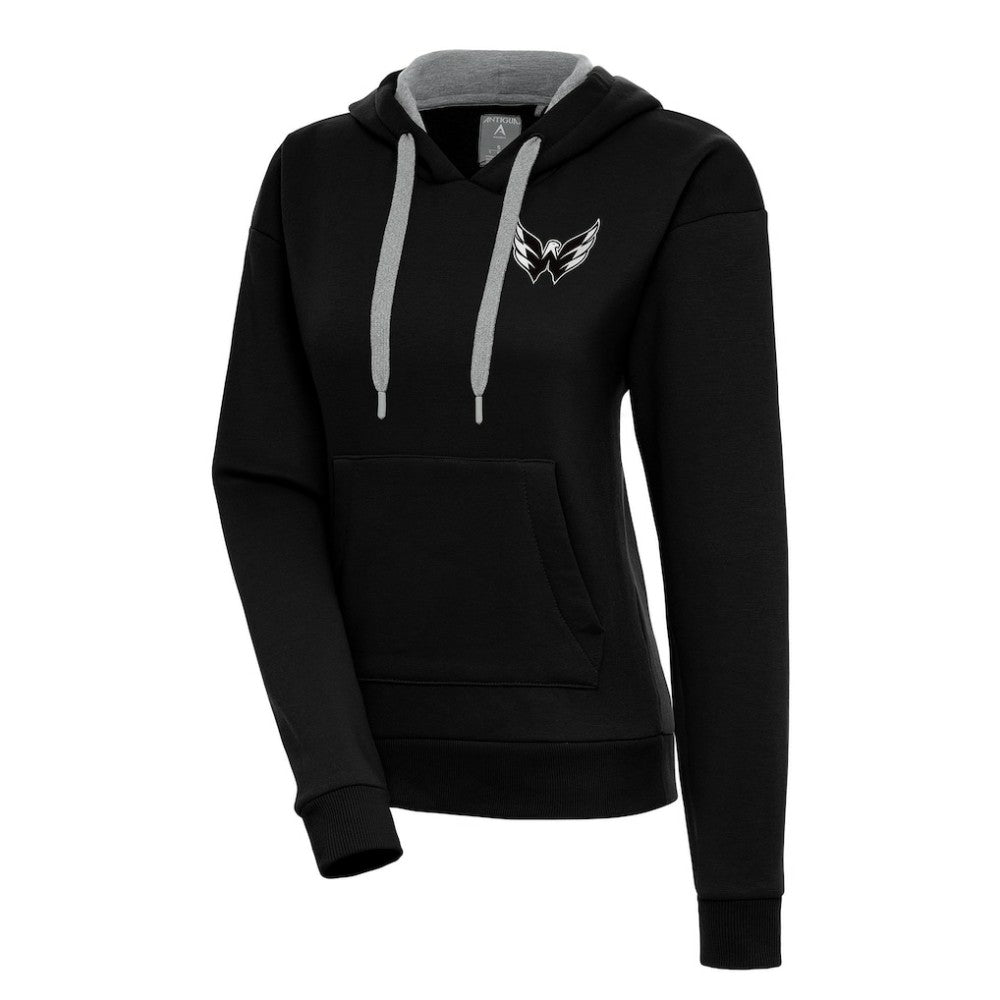 Washington Capitals Antigua Women's Metallic Logo Victory Pullover Hoodie - Black - NHL 200545081