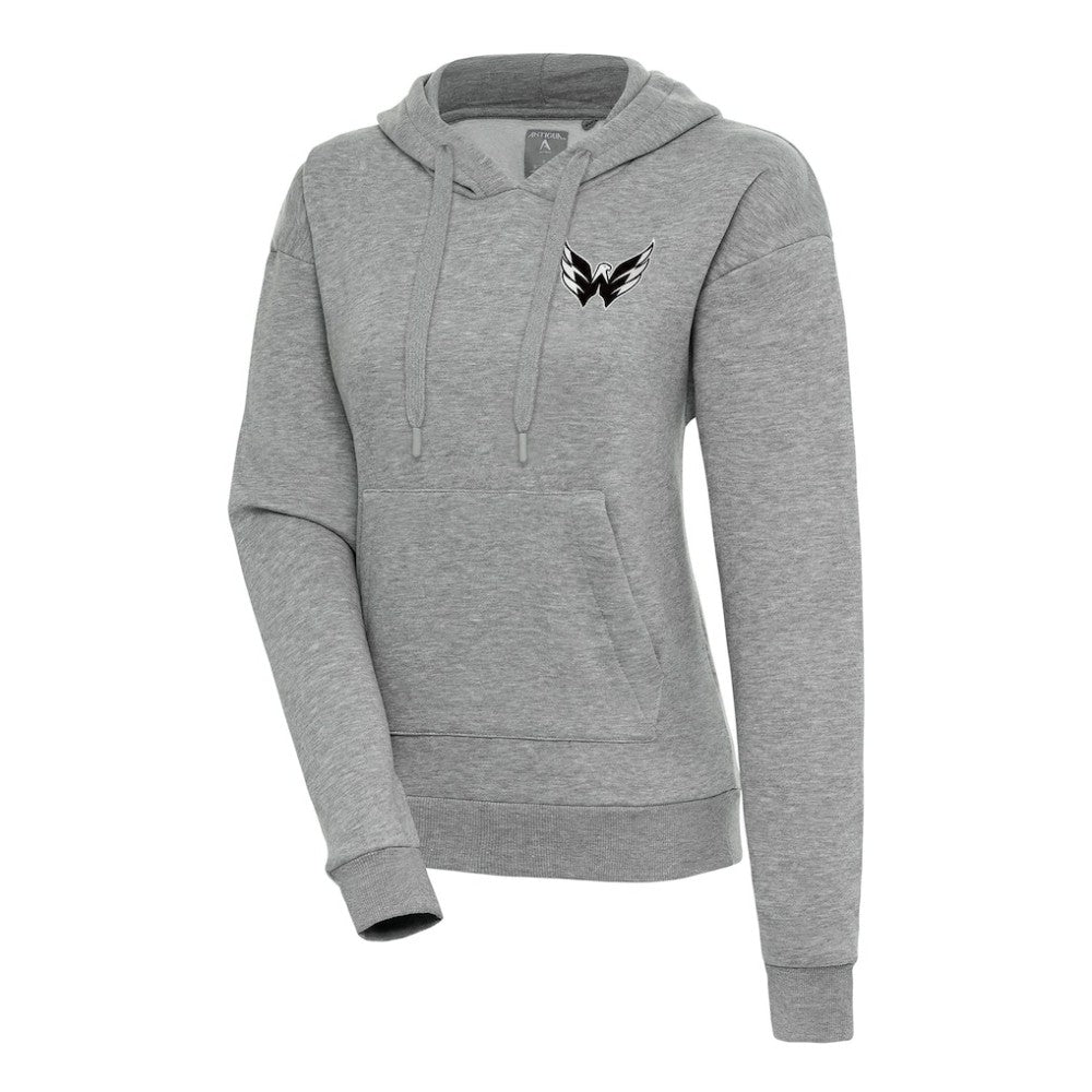 Washington Capitals Antigua Women's Metallic Logo Victory Pullover Hoodie - Heather Gray - NHL 200545082