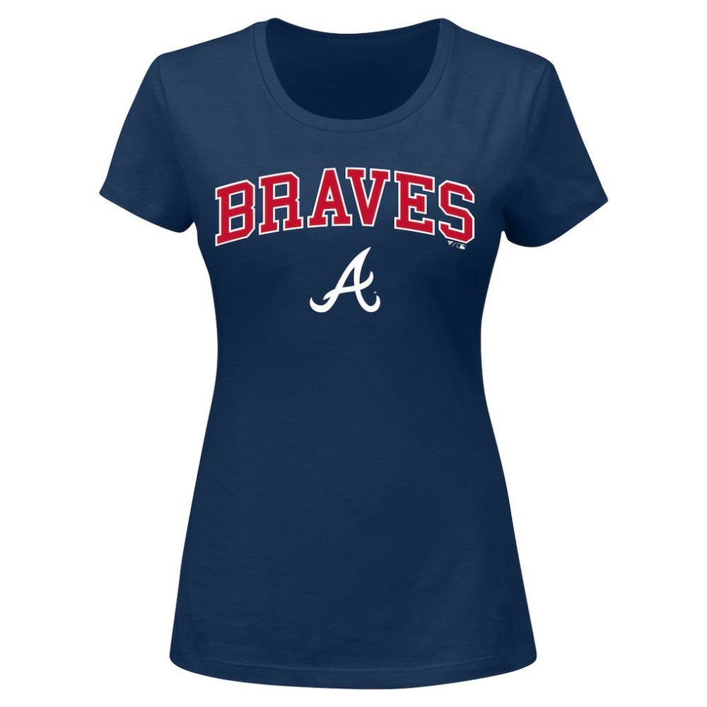 Atlanta Braves Profile Women's Plus Size Arch Logo T-Shirt - Navy - MLB Discount