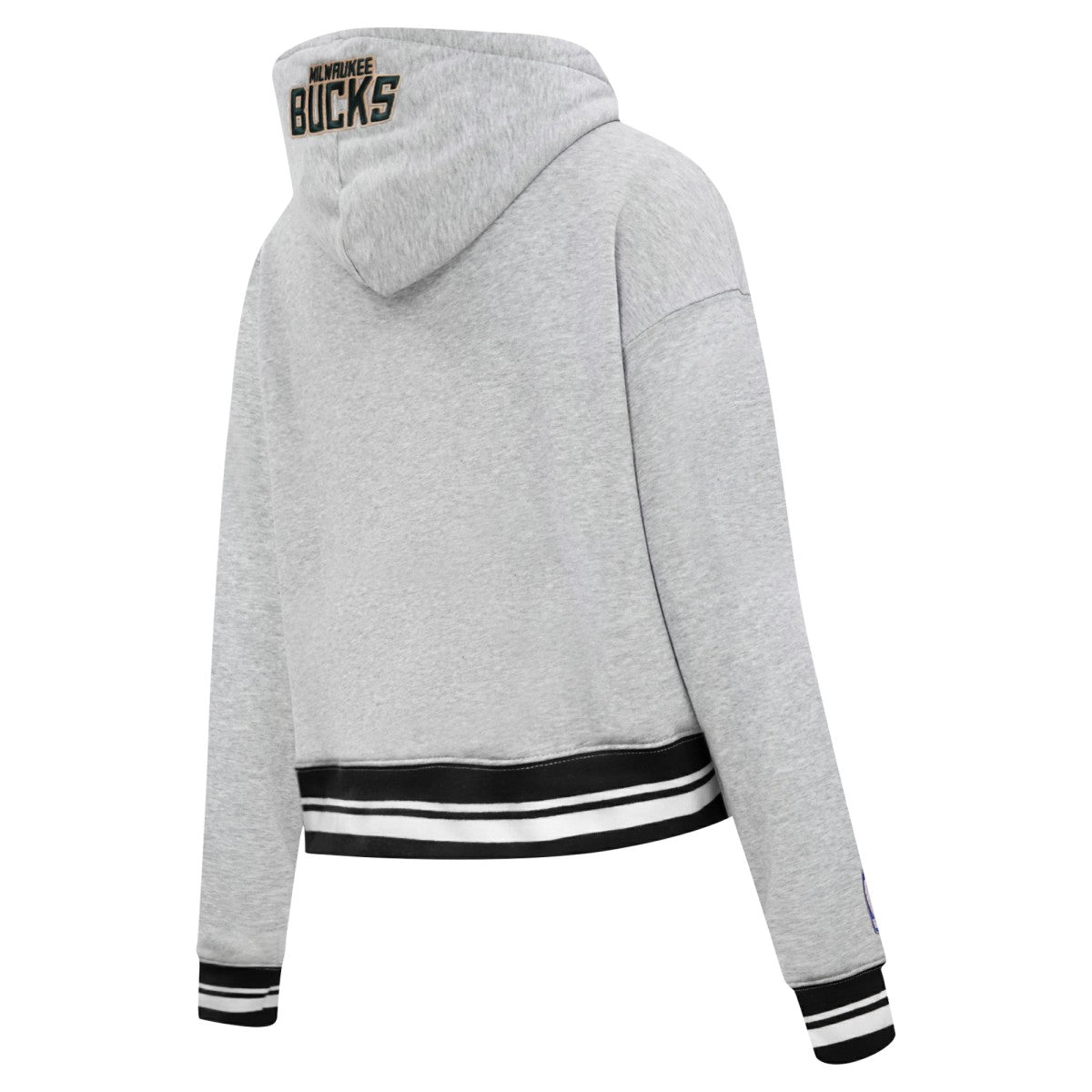 Milwaukee Bucks Pro Standard Women's Script Tail Cropped Pullover Hoodie Heather Gray