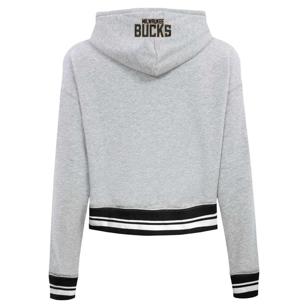 Milwaukee Bucks Pro Standard Women's Script Tail Cropped Pullover Hoodie Heather Gray