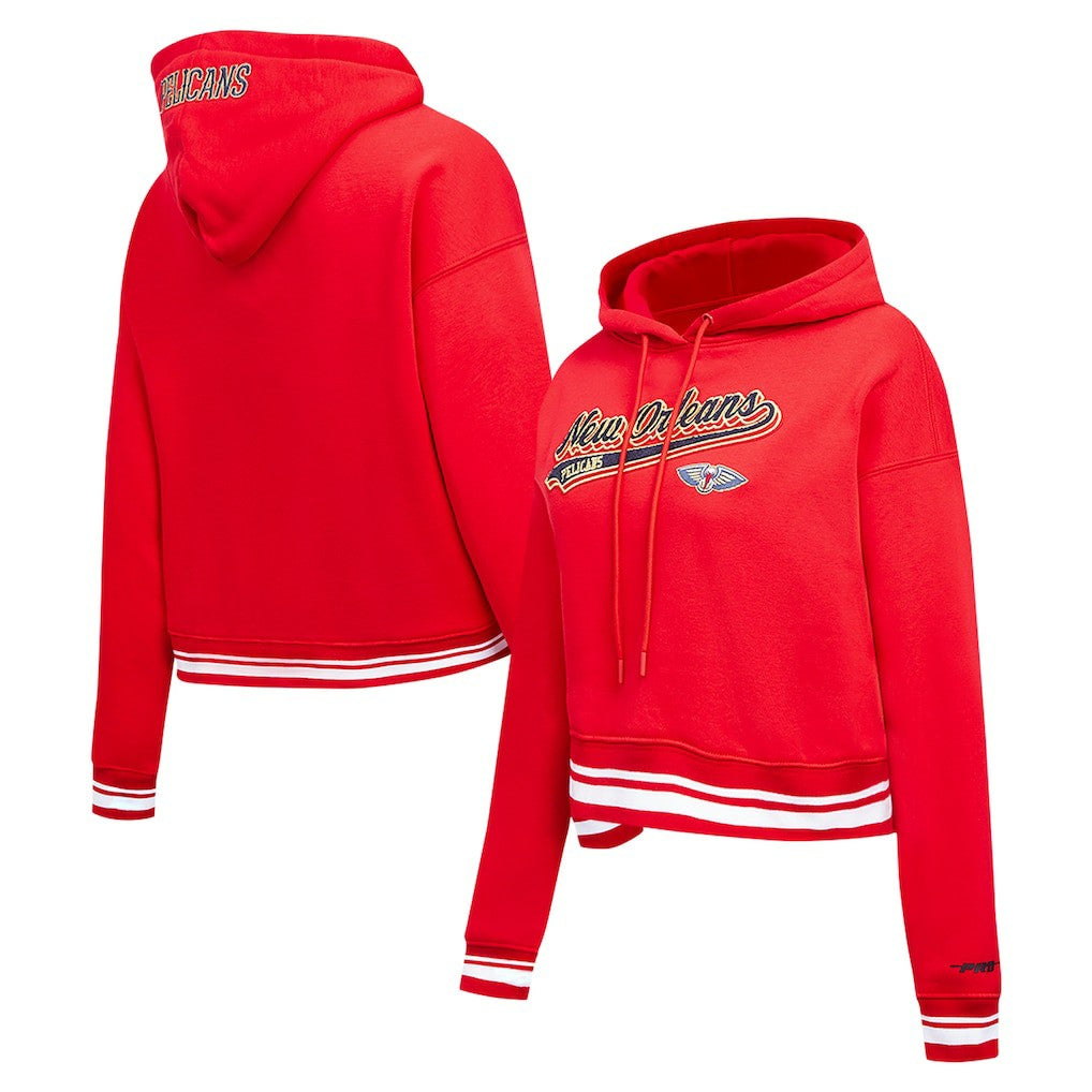 New Orleans Pelicans Pro Standard Women's Script Tail Cropped Pullover Hoodie Red