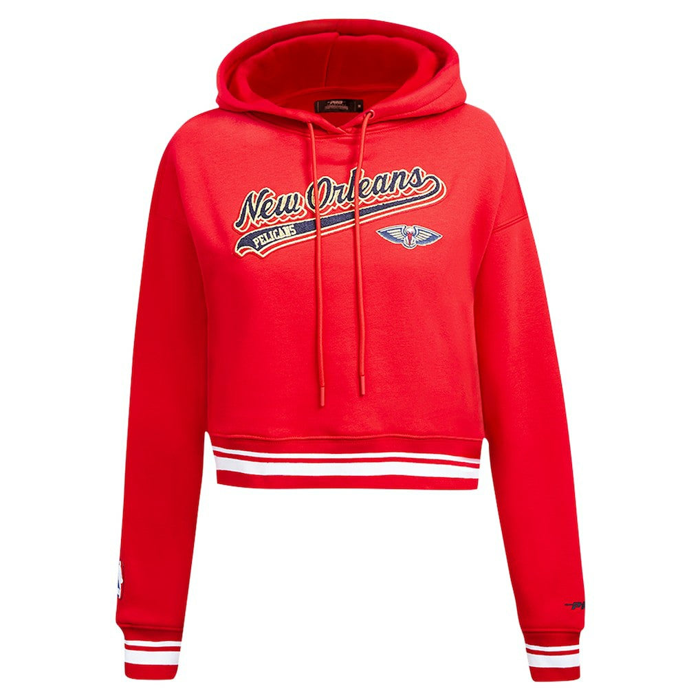 New Orleans Pelicans Pro Standard Women's Script Tail Cropped Pullover Hoodie Red