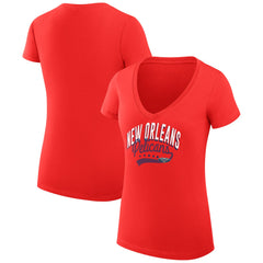 New Orleans Pelicans G-III 4Her by Carl Banks Women's Super-Slim Fit Lightweight Filigree Logo V-Neck T-Shirt Red