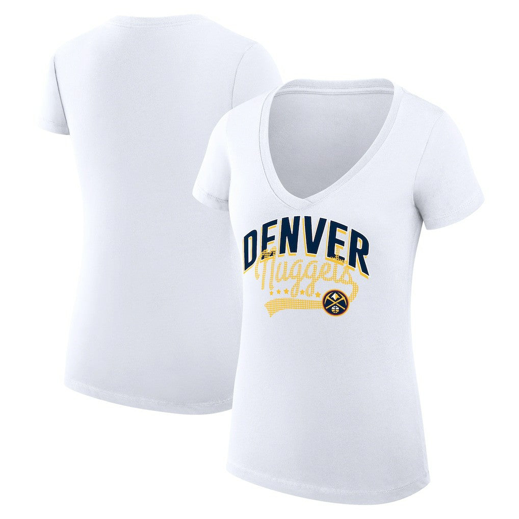 Denver Nuggets G-III 4Her by Carl Banks Women's Super-Slim Fit Lightweight Filigree Logo V-Neck T-Shirt White