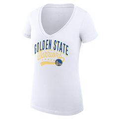 Golden State Warriors G-III 4Her by Carl Banks Women's Super-Slim Fit Lightweight Filigree Logo V-Neck T-Shirt White