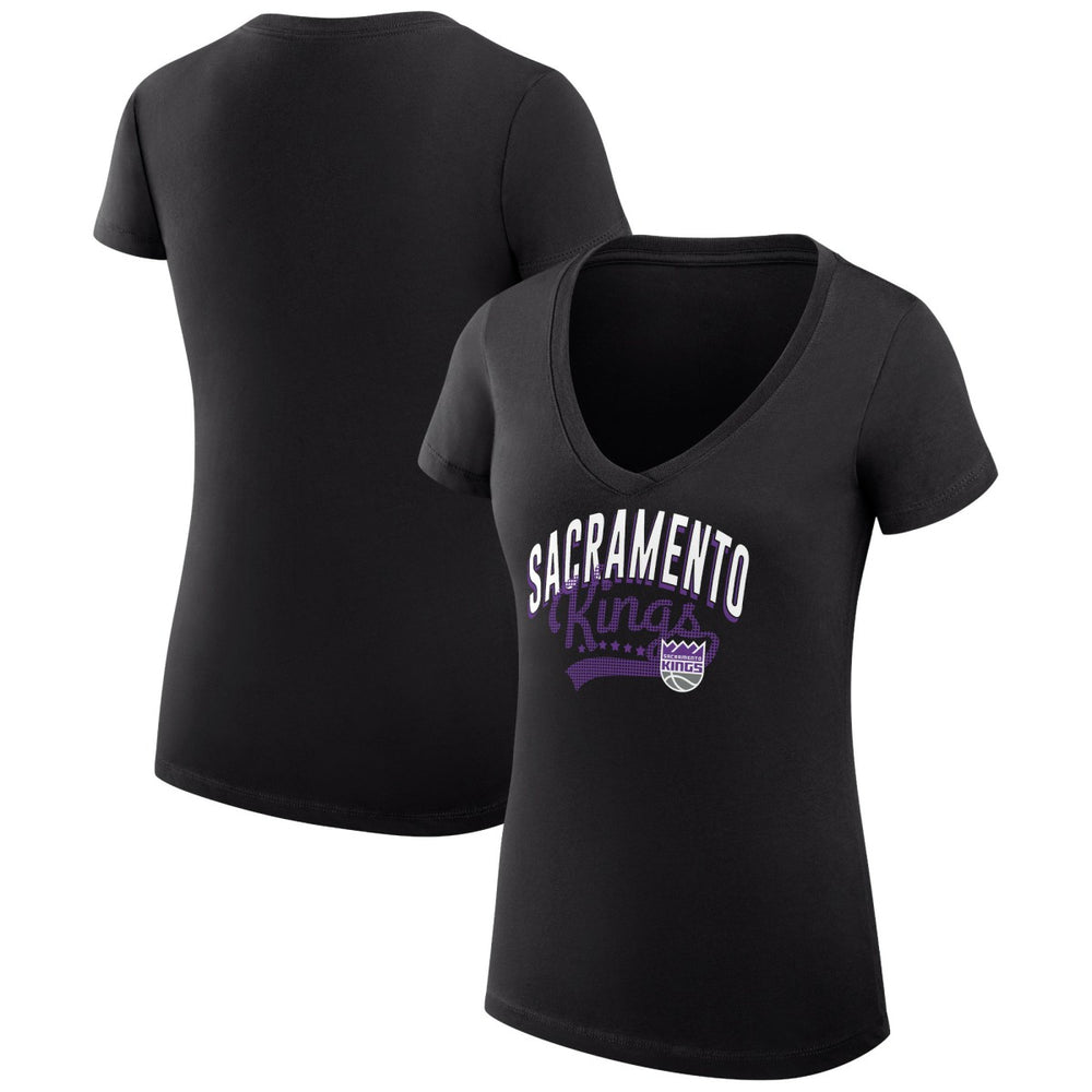 Sacramento Kings G-III 4Her by Carl Banks Women's Super-Slim Fit Lightweight Filigree Logo V-Neck T-Shirt Black