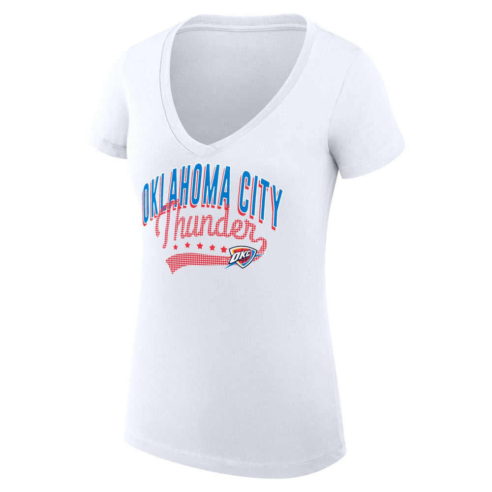 Oklahoma City Thunder G-III 4Her by Carl Banks Women's Super-Slim Fit Lightweight Filigree Logo V-Neck T-Shirt - White