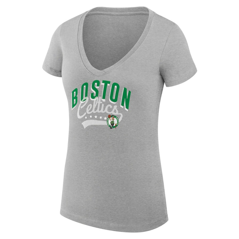 Boston Celtics G-III 4Her by Carl Banks Women's Super-Slim Fit Lightweight Filigree Logo V-Neck T-Shirt Heather Gray
