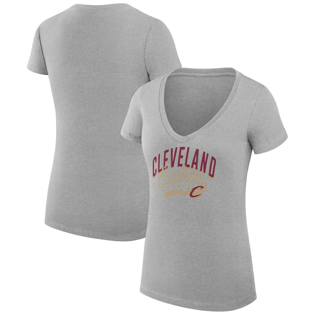 Cleveland Cavaliers G-III 4Her by Carl Banks Women's Super-Slim Fit Lightweight Filigree Logo V-Neck T-Shirt Heather Gray
