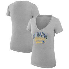 Golden State Warriors G-III 4Her by Carl Banks Women's Super-Slim Fit Lightweight Filigree Logo V-Neck T-Shirt Heather Gray