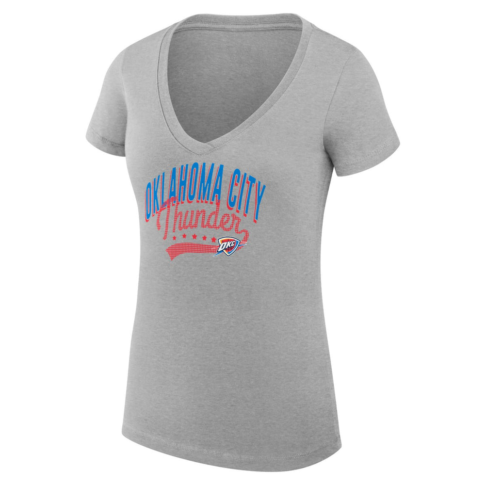 Oklahoma City Thunder G-III 4Her by Carl Banks Women's Super-Slim Fit Lightweight Filigree Logo V-Neck T-Shirt Heather Gray