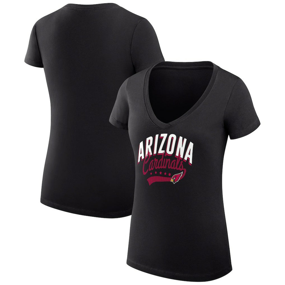 Arizona Cardinals G-III 4Her by Carl Banks Women's Super-Slim Fit Lightweight Filigree Logo Lightweight V-Neck T-Shirt – Black