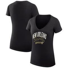 New Orleans Saints G-III 4Her by Carl Banks Women's Super-Slim Fit Lightweight Filigree Logo Lightweight V-Neck T-Shirt – Black