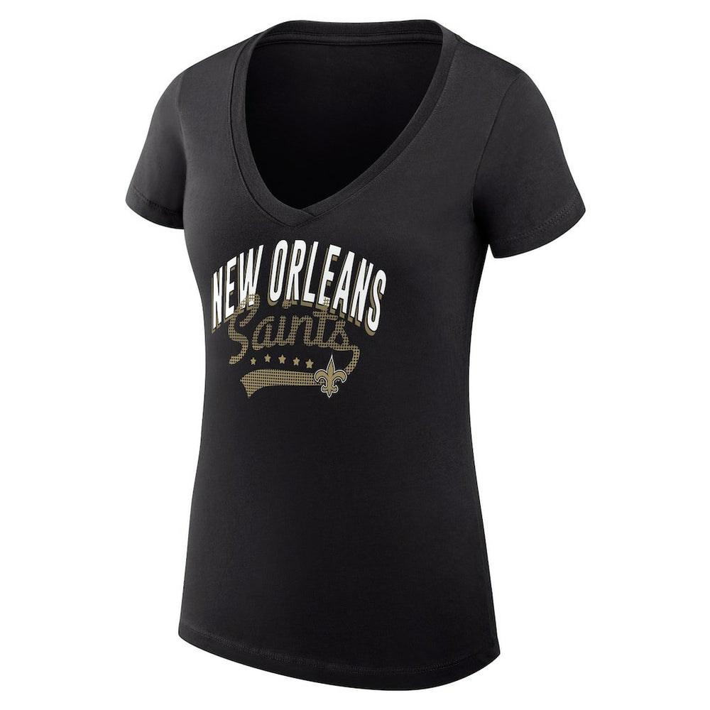 New Orleans Saints G-III 4Her by Carl Banks Women's Super-Slim Fit Lightweight Filigree Logo Lightweight V-Neck T-Shirt – Black