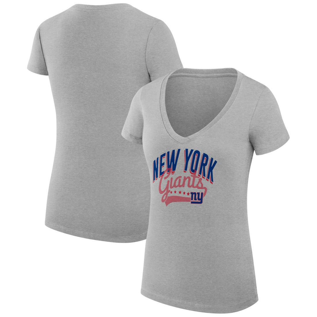 New York Giants G-III 4Her by Carl Banks Women's Super-Slim Fit Lightweight Filigree Logo Lightweight V-Neck T-Shirt – Heather Gray