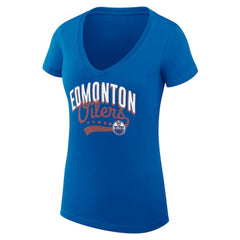 Edmonton Oilers G-III 4Her by Carl Banks Women's Super-Slim Fit Lightweight Filigree Logo V-Neck T-Shirt – Royal - NHL 200559487