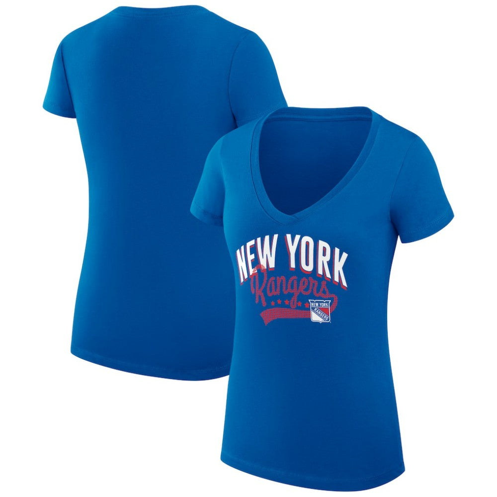 New York Rangers G-III 4Her by Carl Banks Women's Super-Slim Fit Lightweight Filigree Logo V-Neck T-Shirt – Blue - NHL 200559489