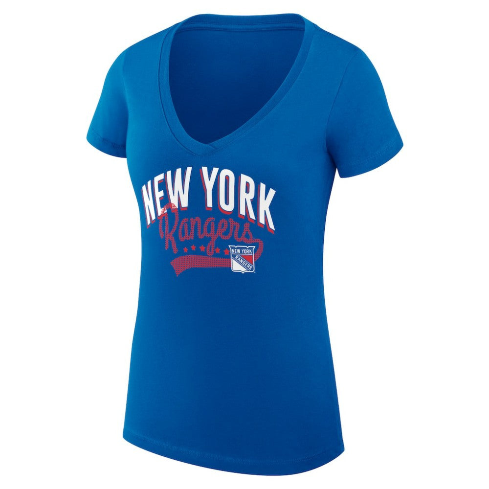 New York Rangers G-III 4Her by Carl Banks Women's Super-Slim Fit Lightweight Filigree Logo V-Neck T-Shirt – Blue - NHL 200559489