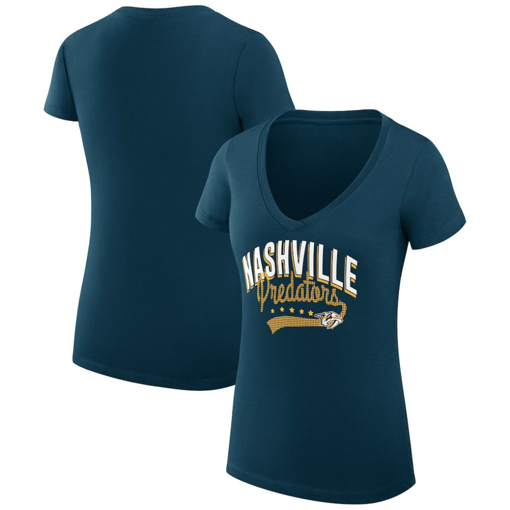 Nashville Predators G-III 4Her by Carl Banks Women's Super-Slim Fit Lightweight Filigree Logo V-Neck T-Shirt – Navy - NHL 200559496