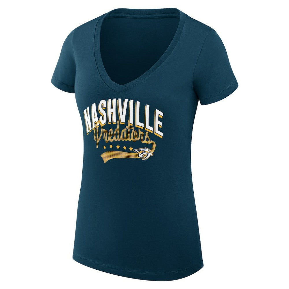 Nashville Predators G-III 4Her by Carl Banks Women's Super-Slim Fit Lightweight Filigree Logo V-Neck T-Shirt – Navy - NHL 200559496