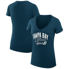 Tampa Bay Lightning G-III 4Her by Carl Banks Women's Super-Slim Fit Lightweight Filigree Logo V-Neck T-Shirt – Navy - NHL 200559498