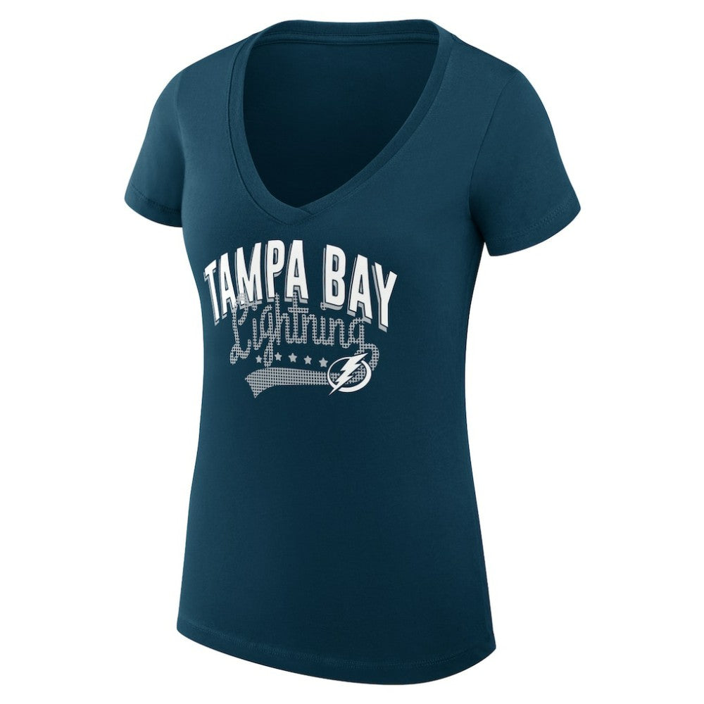 Tampa Bay Lightning G-III 4Her by Carl Banks Women's Super-Slim Fit Lightweight Filigree Logo V-Neck T-Shirt – Navy - NHL 200559498