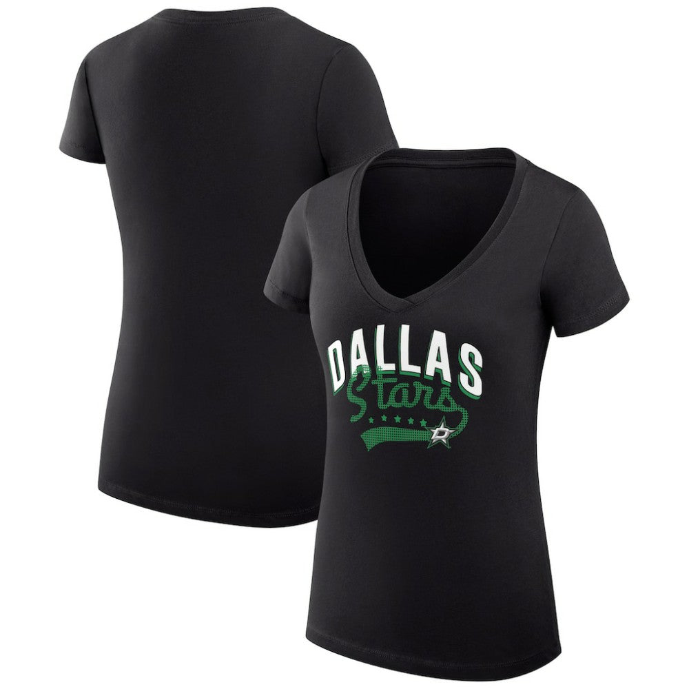 Dallas Stars G-III 4Her by Carl Banks Women's Super-Slim Fit Lightweight Filigree Logo V-Neck T-Shirt – Black - NHL 200559508