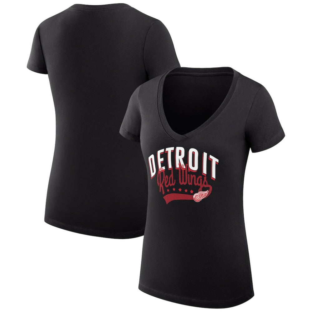 Detroit Red Wings G-III 4Her by Carl Banks Women's Super-Slim Fit Lightweight Filigree Logo V-Neck T-Shirt – Black - NHL 200559509