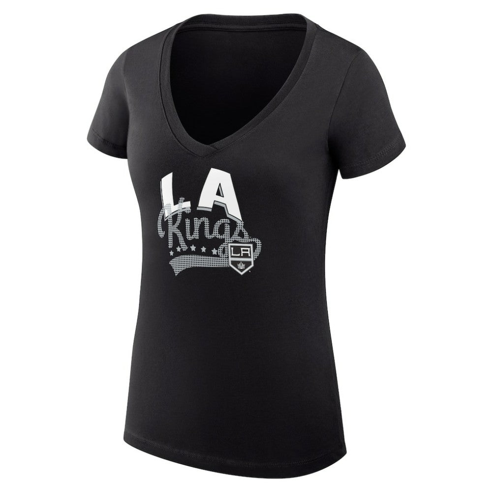 Los Angeles Kings G-III 4Her by Carl Banks Women's Super-Slim Fit Lightweight Filigree Logo V-Neck T-Shirt – Black - NHL 200559510