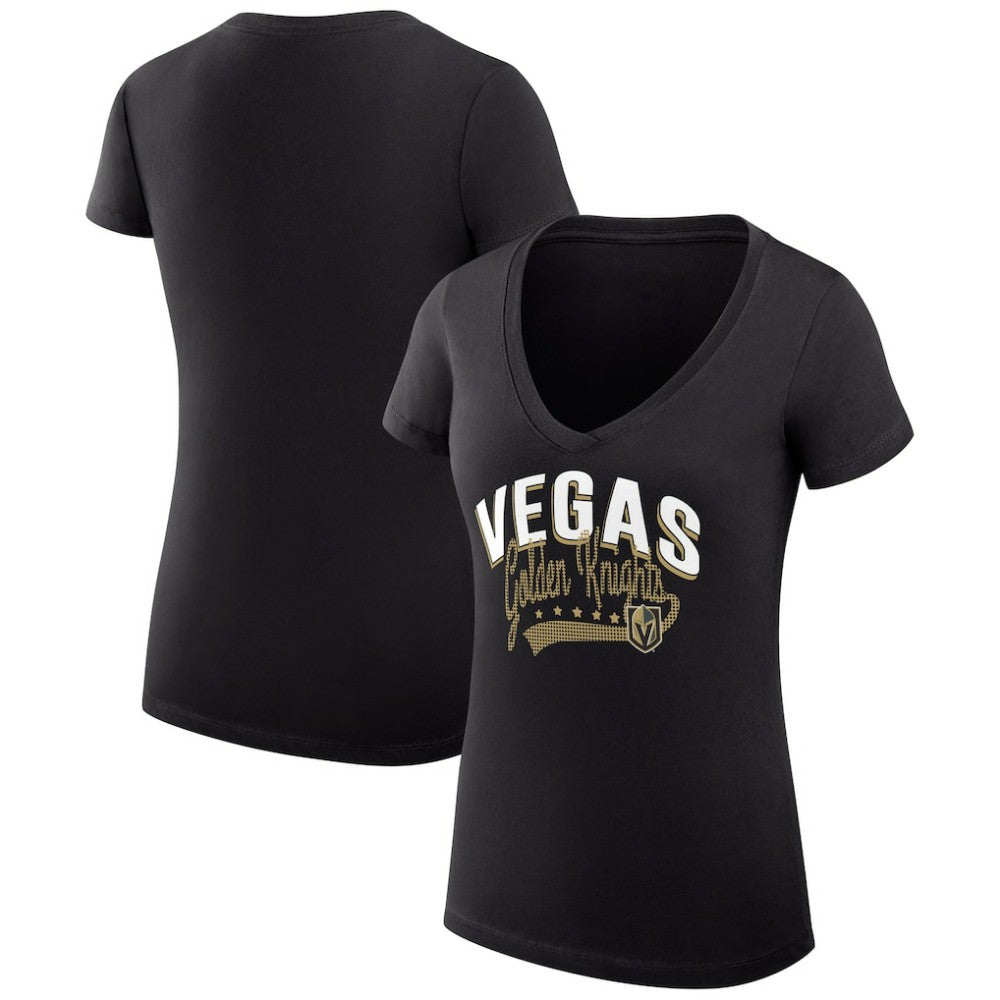 Vegas Golden Knights G-III 4Her by Carl Banks Women's Super-Slim Fit Lightweight Filigree Logo V-Neck T-Shirt – Black - NHL 200559519