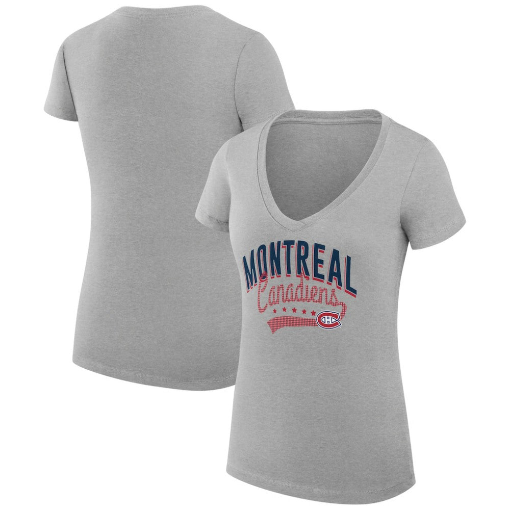 Montreal Canadiens G-III 4Her by Carl Banks Women's Super-Slim Fit Lightweight Filigree Logo V-Neck T-Shirt – Gray - NHL 200559534