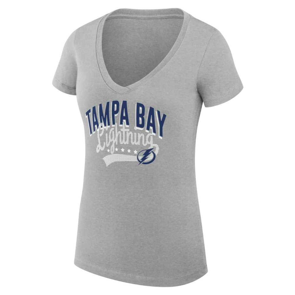 Tampa Bay Lightning G-III 4Her by Carl Banks Women's Super-Slim Fit Lightweight Filigree Logo V-Neck T-Shirt – Gray - NHL 200559551