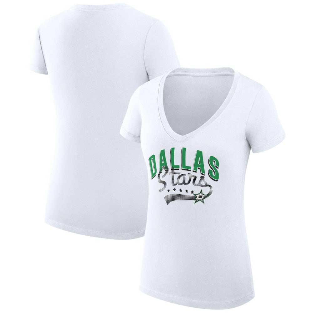 Dallas Stars G-III 4Her by Carl Banks Women's Super-Slim Fit Lightweight Filigree Logo V-Neck T-Shirt – White - NHL 200559570