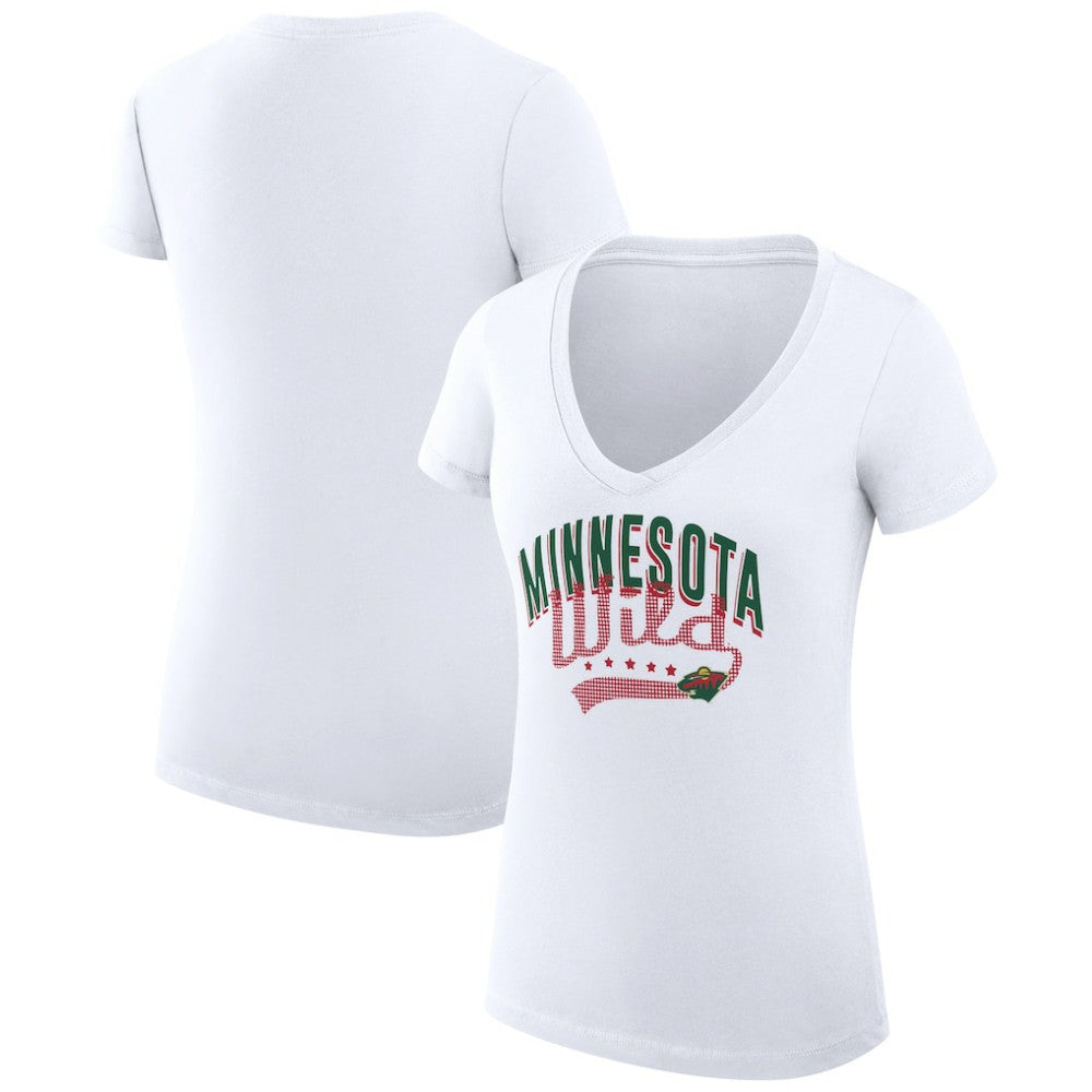 Minnesota Wild G-III 4Her by Carl Banks Women's Super-Slim Fit Lightweight Filigree Logo V-Neck T-Shirt – White - NHL 200559575