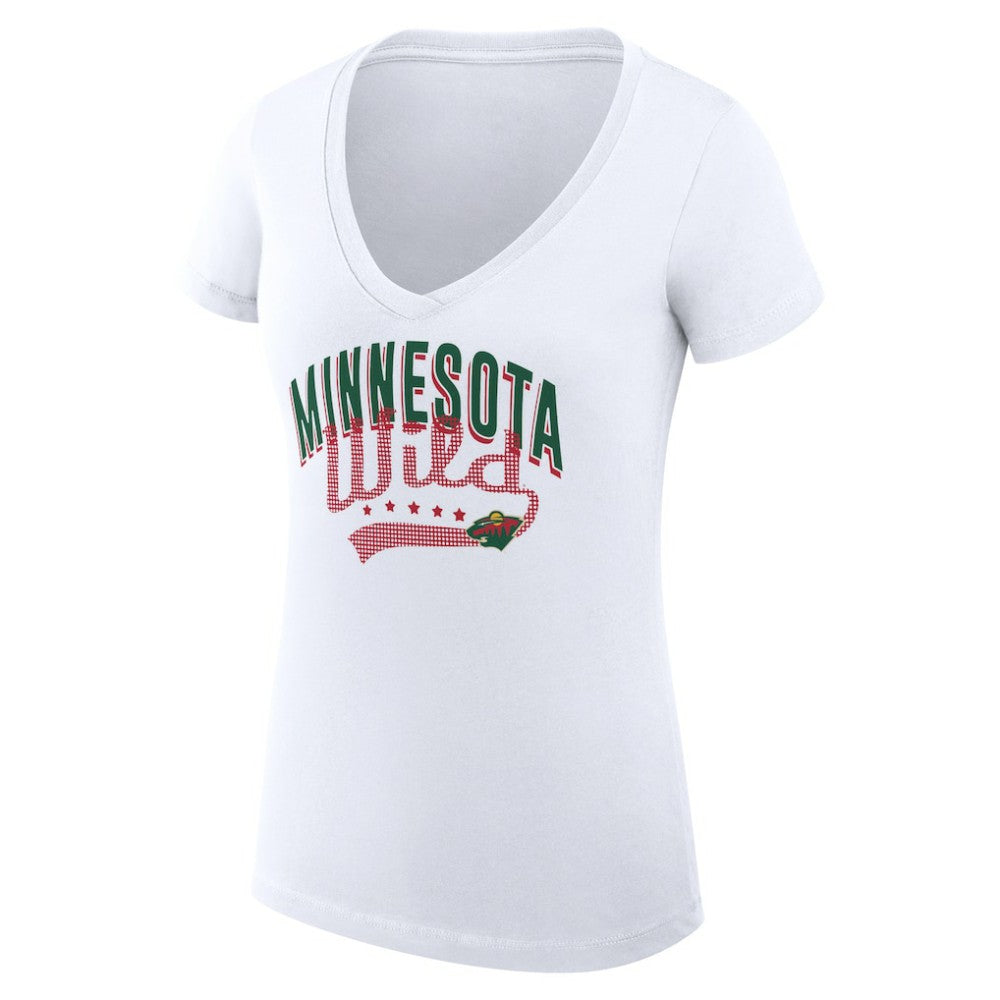 Minnesota Wild G-III 4Her by Carl Banks Women's Super-Slim Fit Lightweight Filigree Logo V-Neck T-Shirt – White - NHL 200559575
