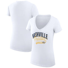 Nashville Predators G-III 4Her by Carl Banks Women's Super-Slim Fit Lightweight Filigree Logo V-Neck T-Shirt – White - NHL 200559577