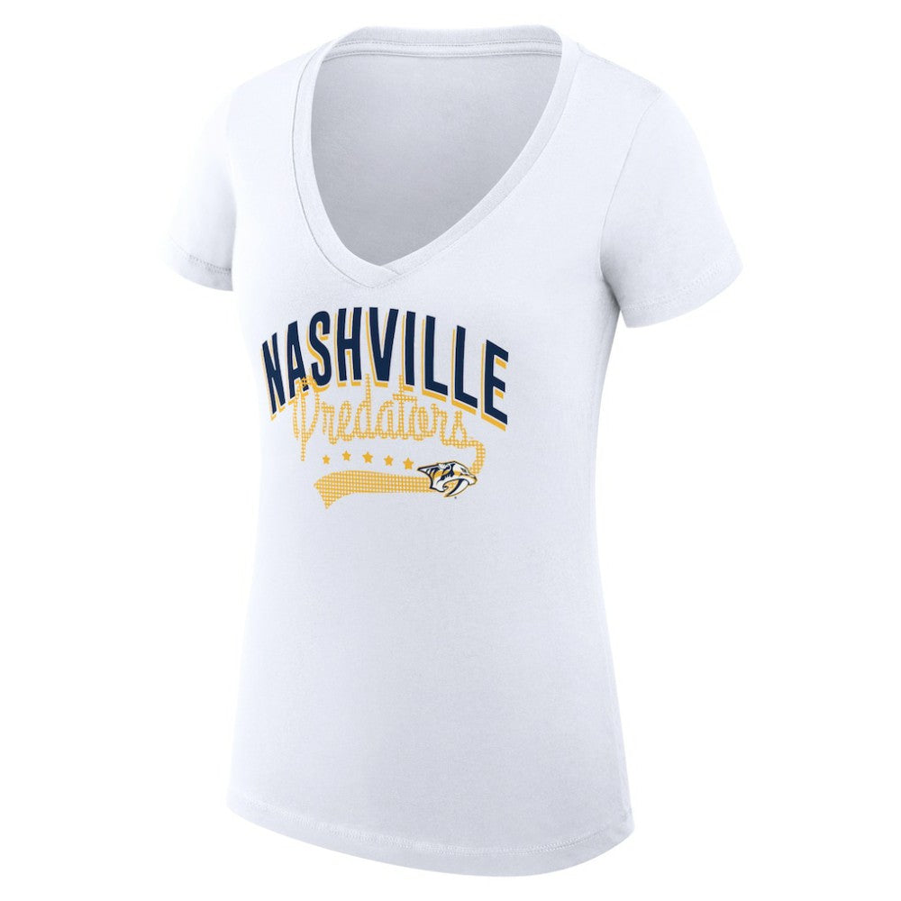 Nashville Predators G-III 4Her by Carl Banks Women's Super-Slim Fit Lightweight Filigree Logo V-Neck T-Shirt – White - NHL 200559577