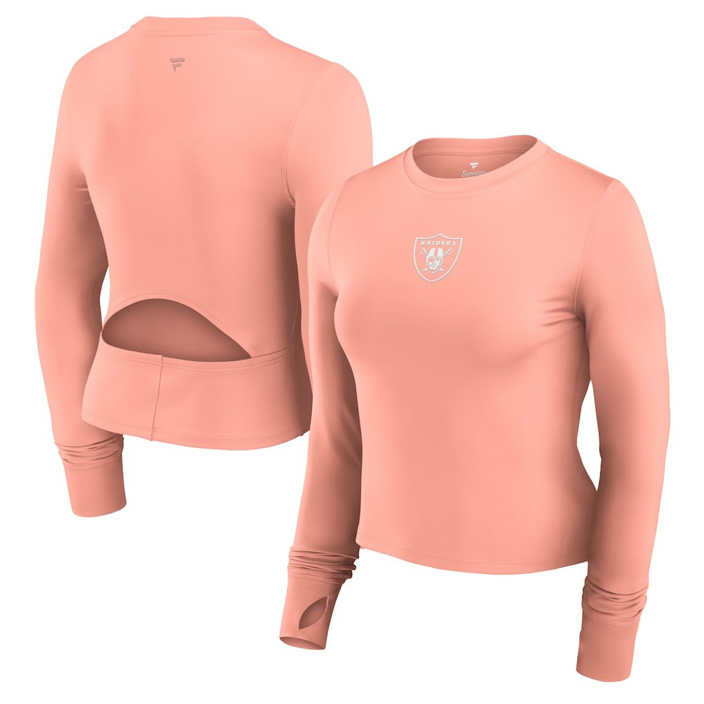 Fanatics Las Vegas Raiders Women's Studio Fitted Long Sleeve Gym Top Coral