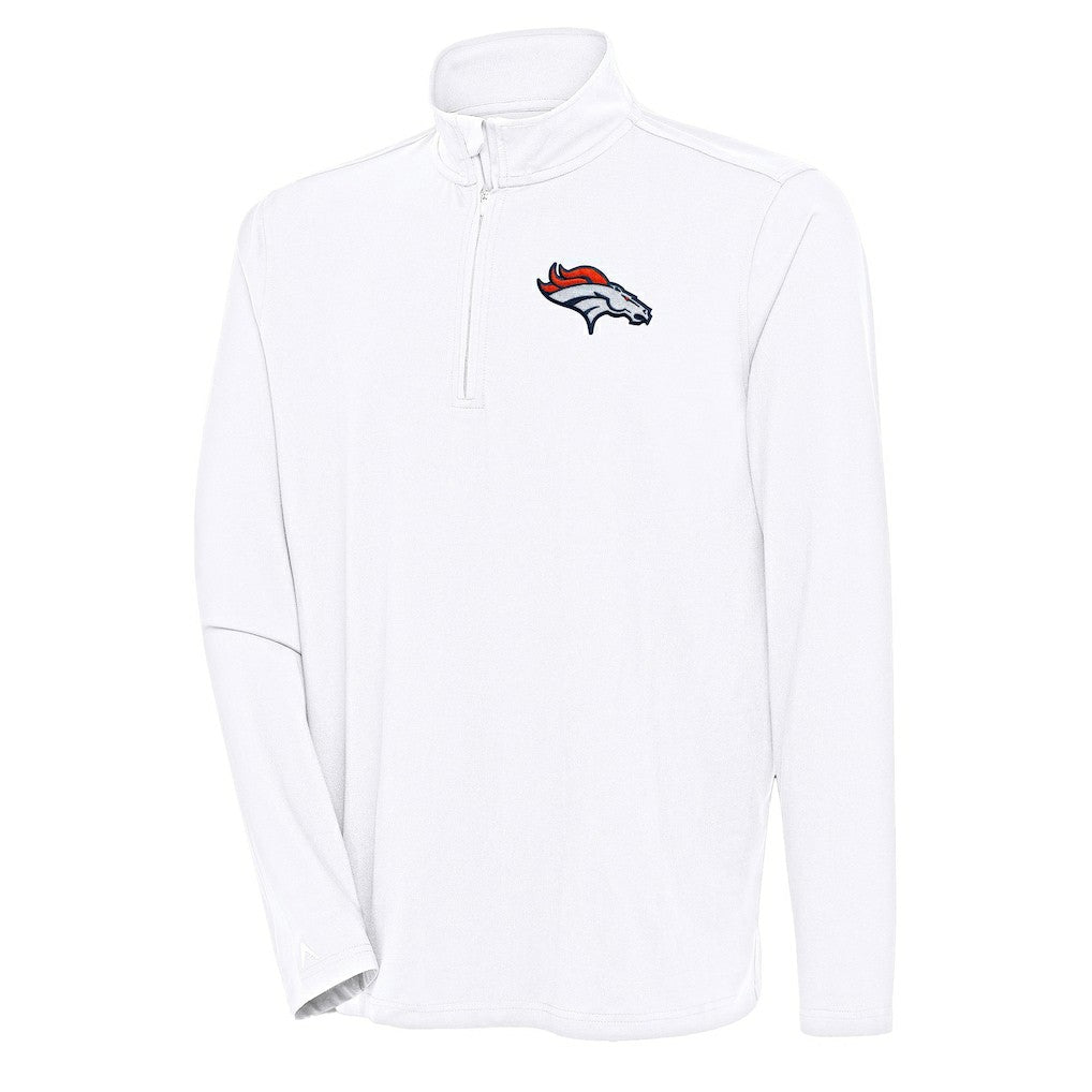 Denver Broncos Antigua Hunk Quarter-Zip Pullover Top White