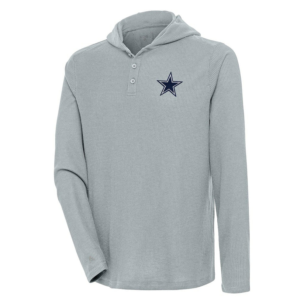 Dallas Cowboys Antigua Strong Hold Long Sleeve Henley Hoodie T-Shirt Gray