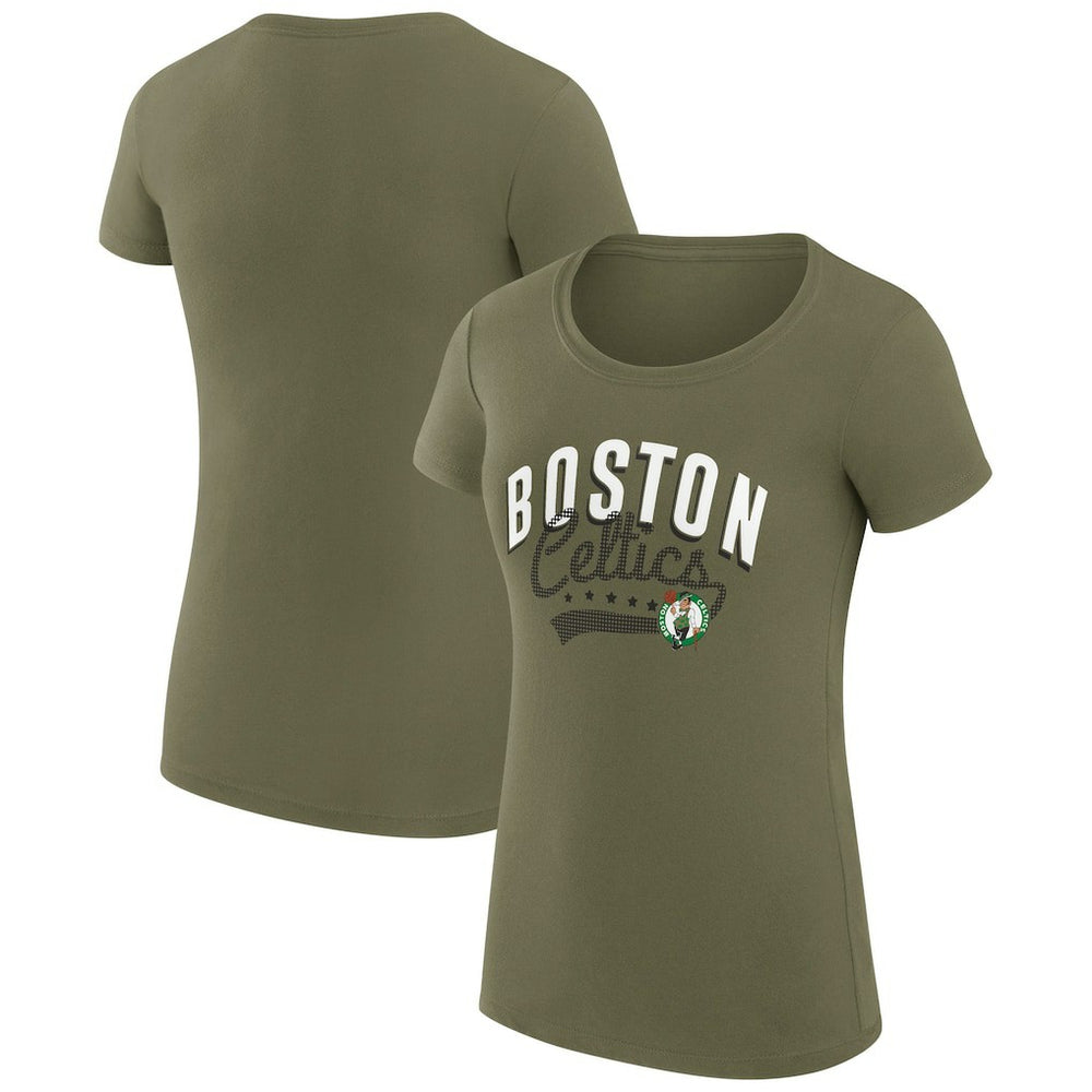 Boston Celtics G-III 4Her by Carl Banks Women's Super-Slim Fit Lightweight Filigree Logo T-Shirt - Olive