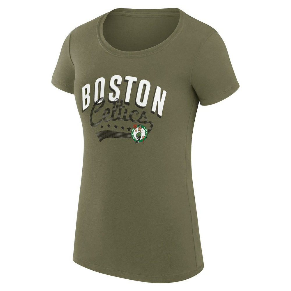 Boston Celtics G-III 4Her by Carl Banks Women's Super-Slim Fit Lightweight Filigree Logo T-Shirt - Olive