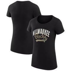 Milwaukee Bucks G-III 4Her by Carl Banks Women's Super-Slim Fit Lightweight Filigree Logo T-Shirt - Black